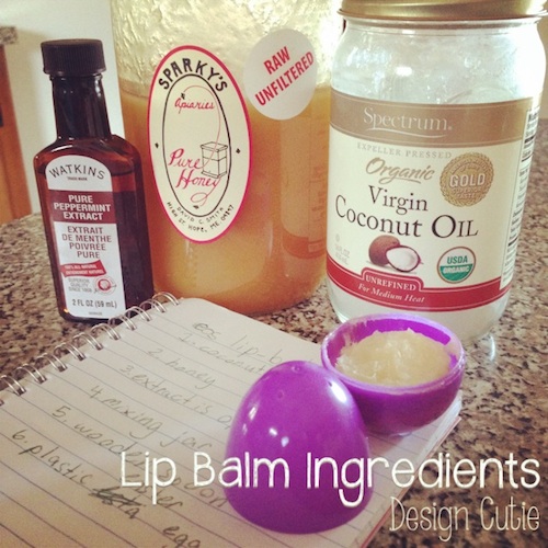 Ingredients for homemade lipbalm - coconut oil, raw honey and peppermint extract
