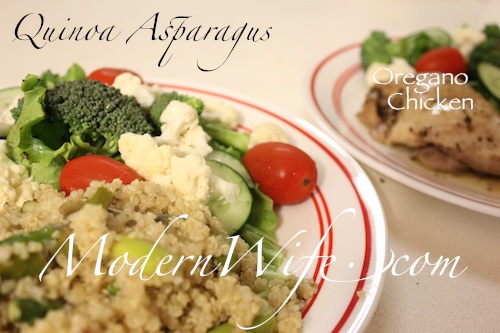 Quinoa Asparagus, Oregano Chicken